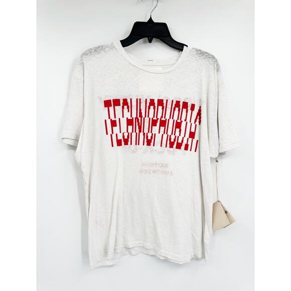Mother Denim The Rowdy Graphic Short Sleeve Tee in Technophobia White Small NWT - Picture 3 of 7